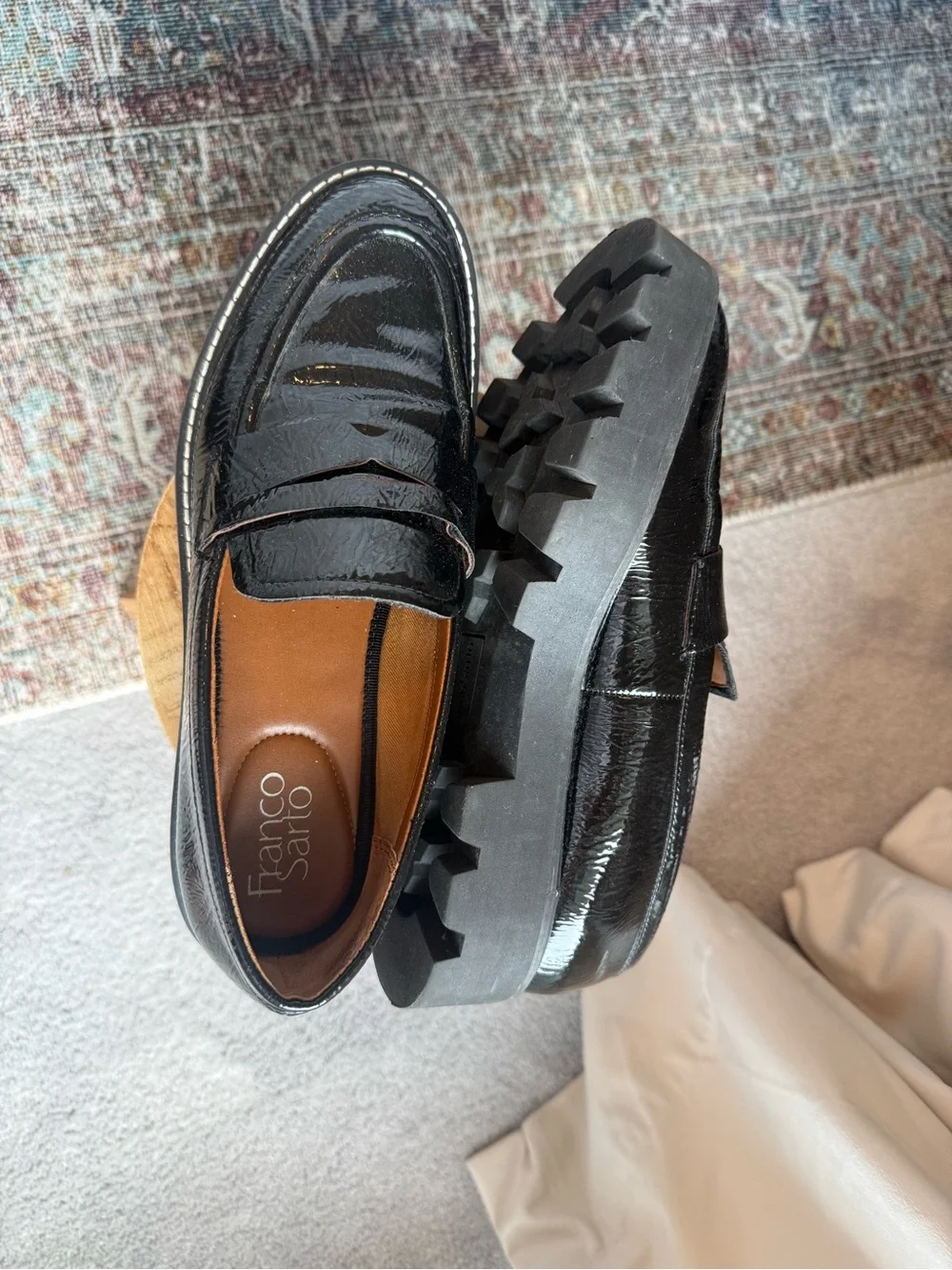 Franco Sarto black patent leather platform loafers - size 8.5